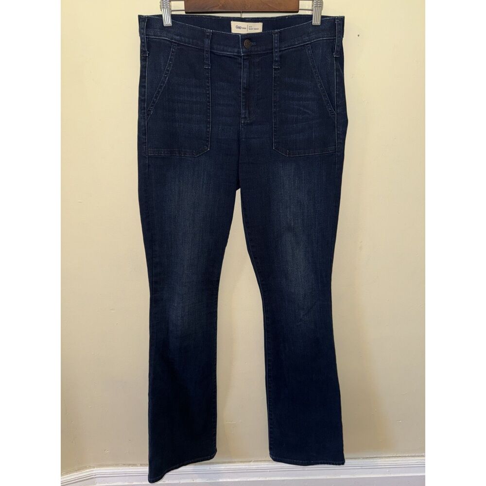 GAP 1969 Baby Boot Jeans 31 Tall Dark Wash Front Patch Pocket Bootcut Denim